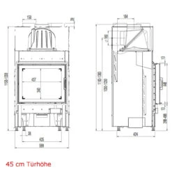 Kamineinsatz 55x45K 7kW Gerade Scheibe DIBt -Besten Kamin Laden 55x45K gerade masse1 1280x1280