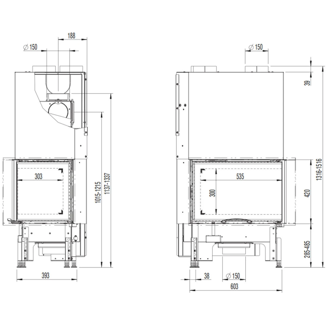 Eck-Kamineinsatz 63x40x42S Rechts Verglaste Hebetür 8kW DIBT 5 Eck-Kamineinsatz 63x40x42S Rechts Verglaste Hebetür 8kW DIBT – Bild 3