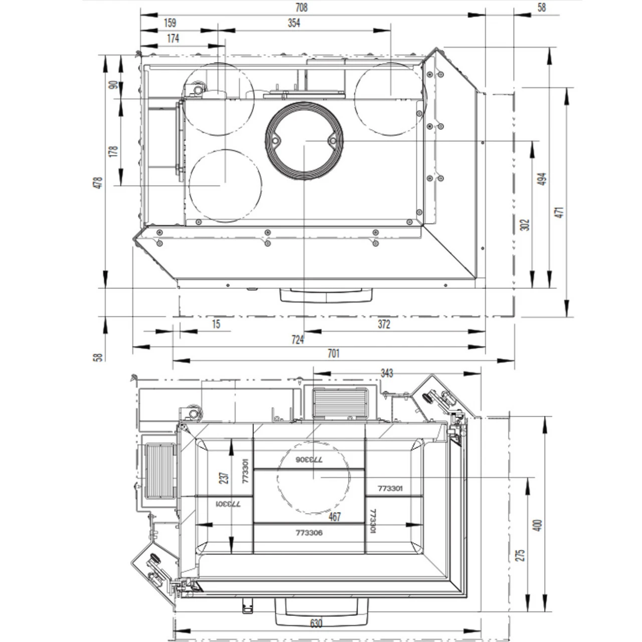 Eck-Kamineinsatz 63x40x42S Rechts Verglaste Hebetür 8kW DIBT 6 Eck-Kamineinsatz 63x40x42S Rechts Verglaste Hebetür 8kW DIBT – Bild 4