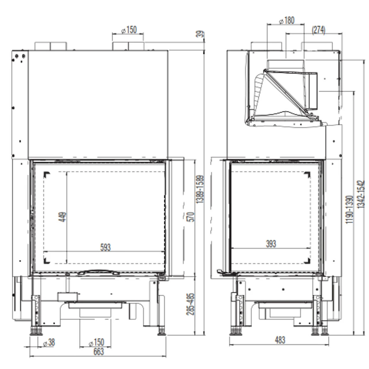 Eck-Kamineinsatz 69x49x57S Rechts Verglaste Hebetür 9kW 5 Eck-Kamineinsatz 69x49x57S Rechts Verglaste Hebetür 9kW – Bild 3