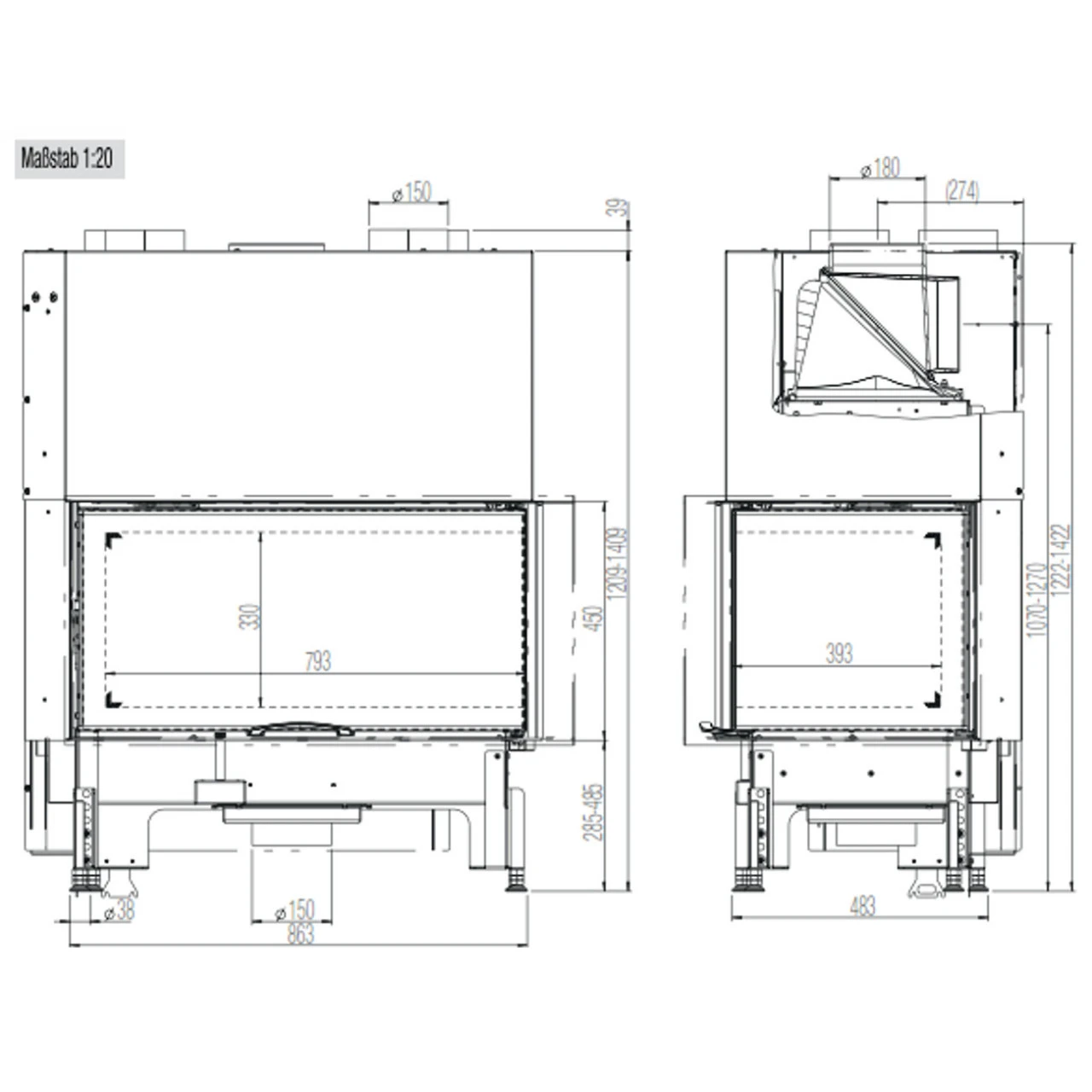 Eck-Kamineinsatz 89x49x45S Links Verglaste Hebetür 12kW 6 Eck-Kamineinsatz 89x49x45S Links Verglaste Hebetür 12kW – Bild 4