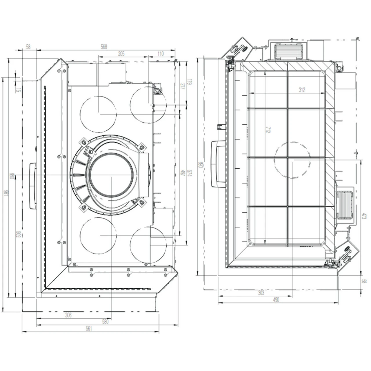 Eck-Kamineinsatz 89x49x45S Links Verglaste Hebetür 12kW 5 Eck-Kamineinsatz 89x49x45S Links Verglaste Hebetür 12kW – Bild 3