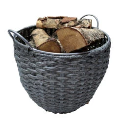 Holzkorb 48 Cm Ø Aus Kunststoff Geflochten In Grau