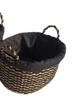 Termatech Holzkorb Klein Jute Schwarz/Beige Gestreift