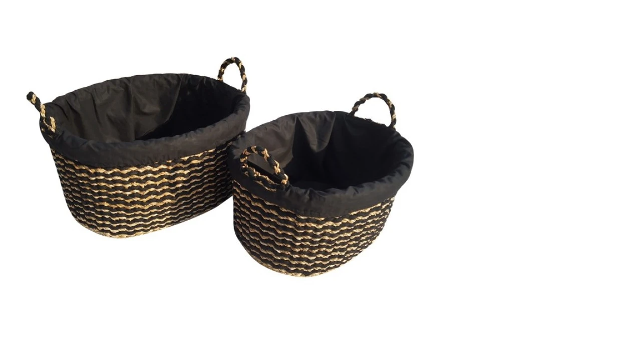 Termatech Holzkorb Klein Jute Schwarz/Beige Gestreift 4 Termatech Holzkorb Klein Jute Schwarz/Beige Gestreift – Bild 2