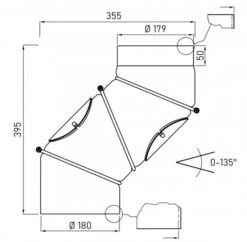 Bogen 135° Mit Zwei Reinigungsöffnungen Stufenlos Verstellbar 180 Mm Ø -Besten Kamin Laden Technische Zeichnung Bogen 135 180mm 1280x1280