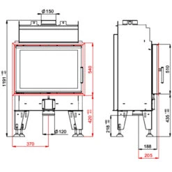 Therm 7 Kamineinsatz 7kW Schwenktür -Besten Kamin Laden bef therm 7 masse1 1280x1280