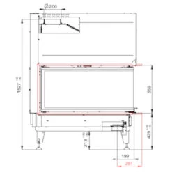 Therm V10U Panorama 3-seitiger Kamineinsatz 13kW -Besten Kamin Laden bef thermv10u masse2 1280x1280