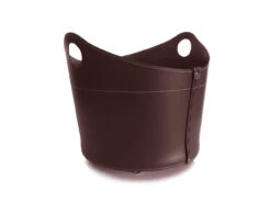 Designer Holzkorb Cadin Dunkel Braun Aus Regeneriertem Leder Mit Rollen