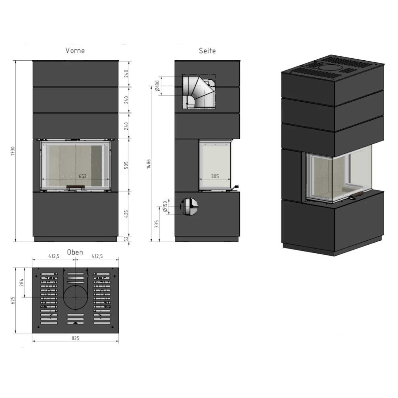 KLC Stahl Weiß Systemkamin Kaminbausatz 7kW 6 KLC Stahl Weiß Systemkamin Kaminbausatz 7kW – Bild 4