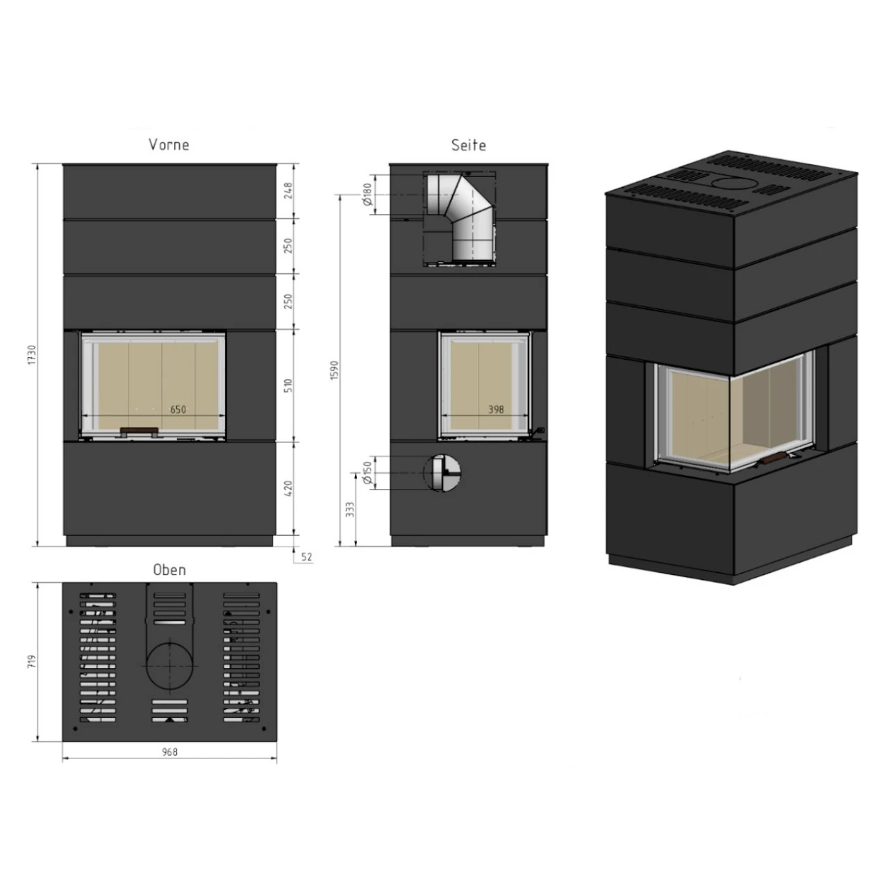 KLL Stahl Grau Systemkamin Kaminbausatz 7kW 6 KLL Stahl Grau Systemkamin Kaminbausatz 7kW – Bild 4