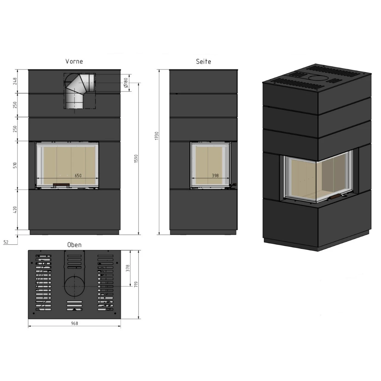 KLL Stahl Grau Systemkamin Kaminbausatz 7kW 7 KLL Stahl Grau Systemkamin Kaminbausatz 7kW – Bild 5