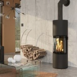 Prego DIBT Kaminofen 6KW 180° Panorama Sichtscheibe Schwarz