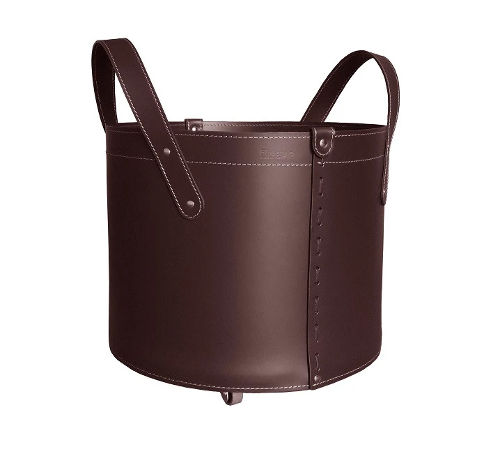 Designer Holzkorb Tonda Dunkel Braun Aus Regeneriertem Leder Mit Rollen 3 Designer Holzkorb Tonda Dunkel Braun Aus Regeneriertem Leder Mit Rollen