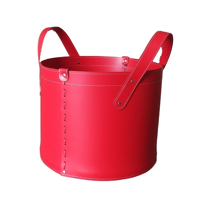 Designer Holzkorb Tonda Mini Rot Aus Regeneriertem Leder Mit Rollen 4 Designer Holzkorb Tonda Mini Rot Aus Regeneriertem Leder Mit Rollen – Bild 2