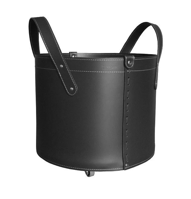 Designer Holzkorb Tonda Mini Schwarz Aus Regeneriertem Leder Mit Rollen 3 Designer Holzkorb Tonda Mini Schwarz Aus Regeneriertem Leder Mit Rollen