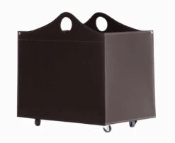 Woodbag Designer Holzkorb Dunkelbraun Aus Regeneriertem Leder Mit Rollen