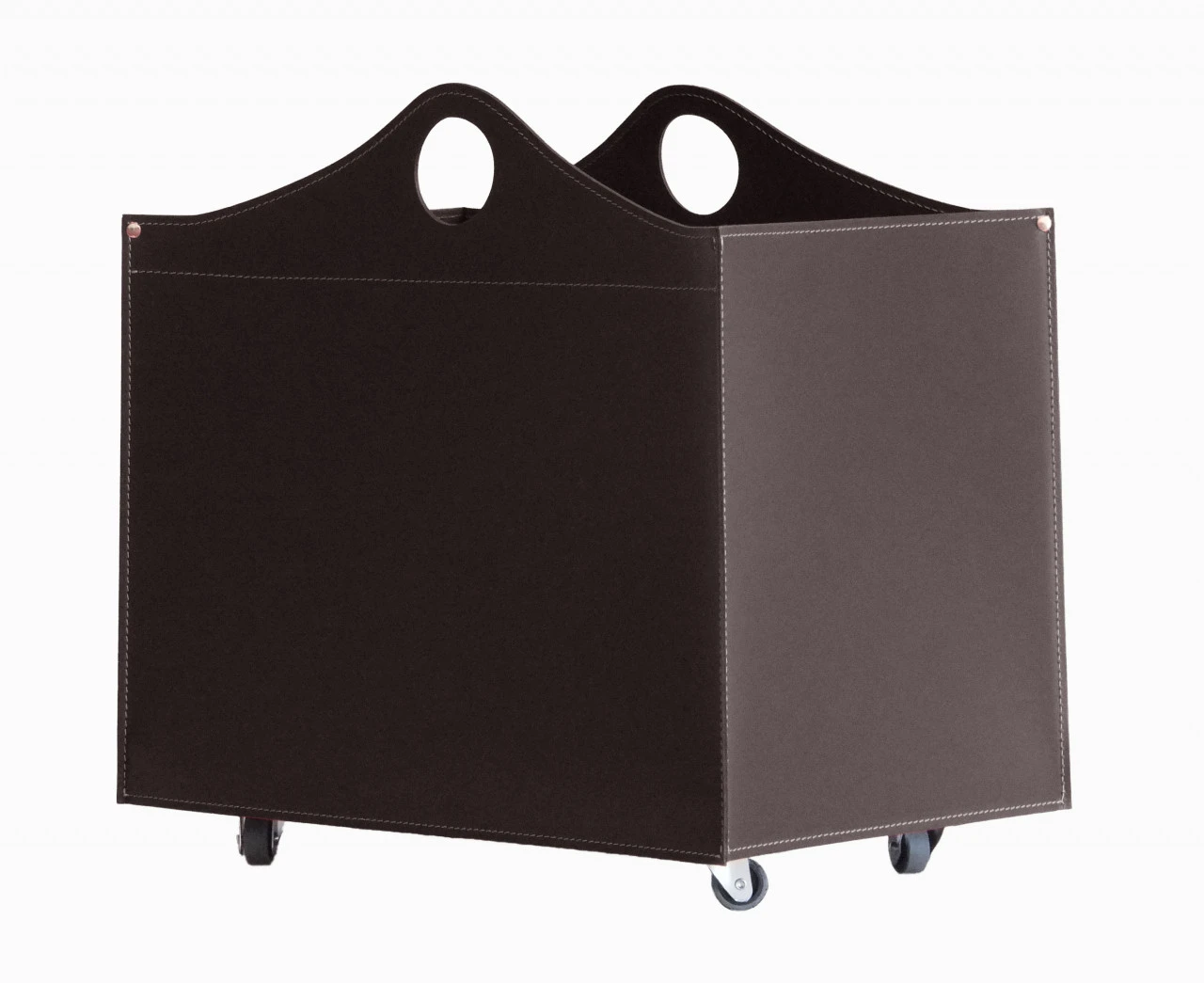 Woodbag Designer Holzkorb Dunkelbraun Aus Regeneriertem Leder Mit Rollen 3 Woodbag Designer Holzkorb Dunkelbraun Aus Regeneriertem Leder Mit Rollen