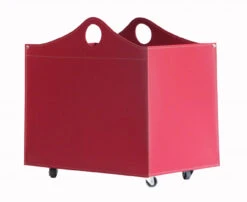Designer Holzkorb Woodbag Rot Aus Regeneriertem Leder Mit Rollen