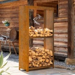 Holzregal / Holzlager Woodstore Cortenstahl