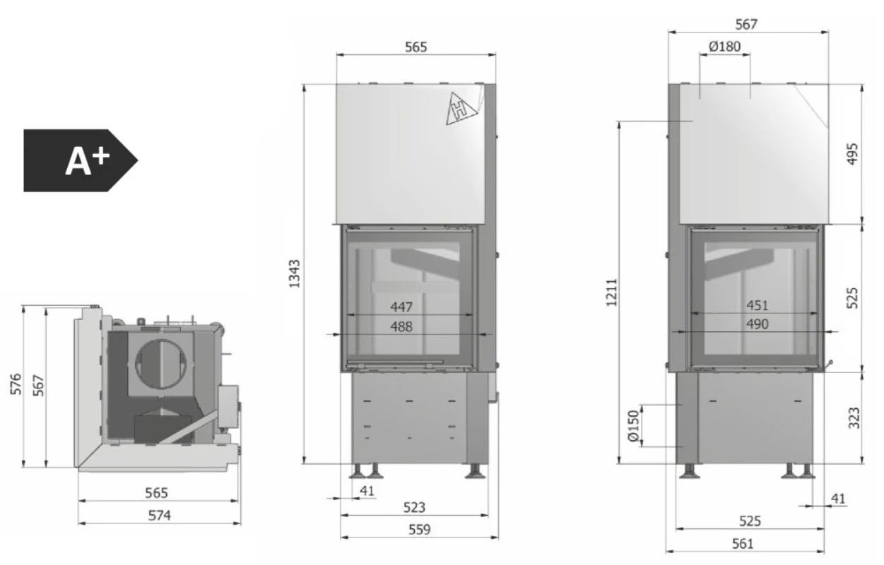 Smart 2PTH Eckkamin Rechts 7kW Rahmenloser Hebetür 5 Smart 2PTH Eckkamin Rechts 7kW Rahmenloser Hebetür – Bild 3