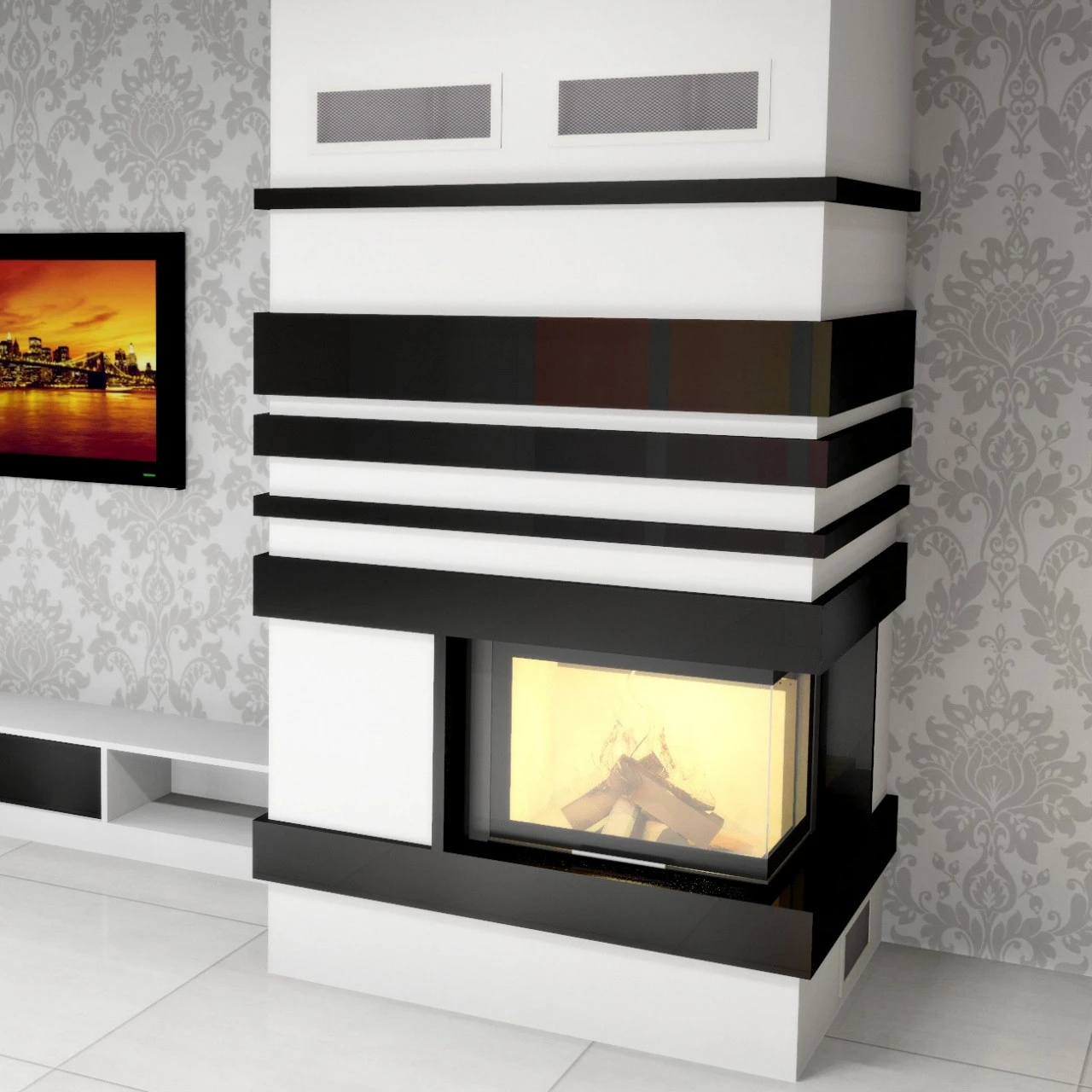 Volcano 2PH Warmluft-Eckkamineinsatz 11kW Mit Rechtsverglaste Hebetür 7 Volcano 2PH Warmluft-Eckkamineinsatz 11kW Mit Rechtsverglaste Hebetür – Bild 5