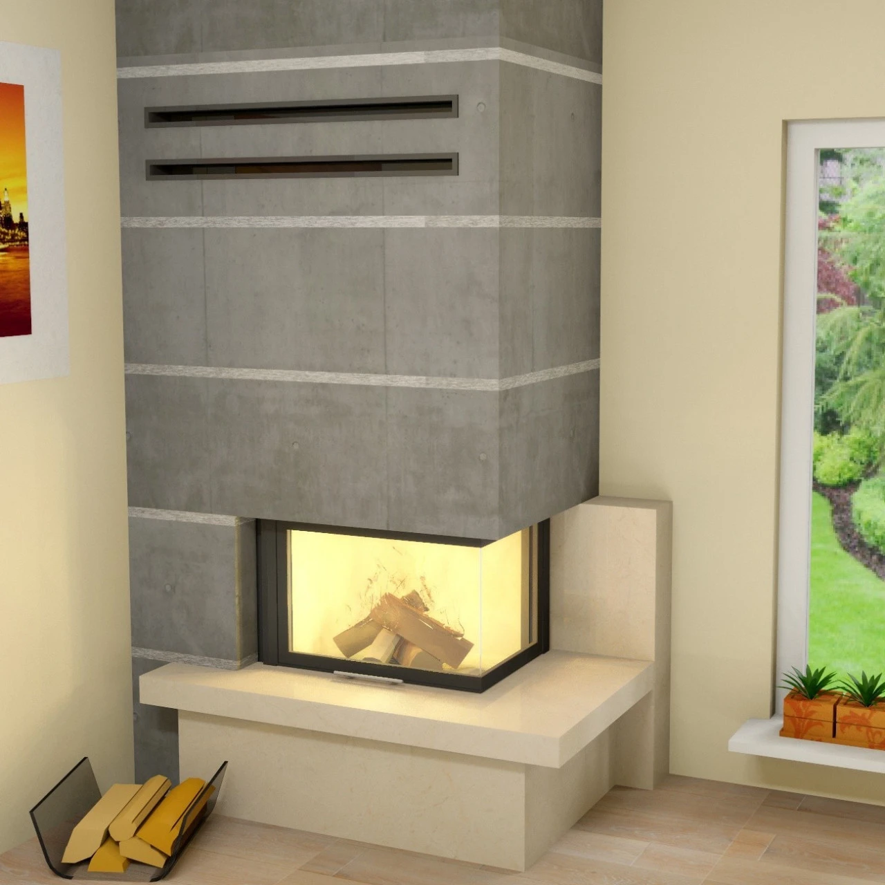 Volcano 2PH Warmluft-Eckkamineinsatz 11kW Mit Rechtsverglaste Hebetür 5 Volcano 2PH Warmluft-Eckkamineinsatz 11kW Mit Rechtsverglaste Hebetür – Bild 3