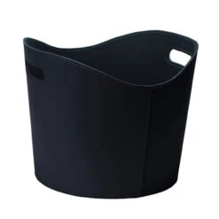 Holzkorb Rund Schwarz Aus Imitierten Leder