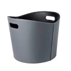 Holzkorb Rund Grau Aus Imitierten Leder