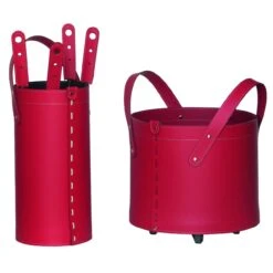 Tocad Designer Kaminbesteckset Und Holzkorb Rot