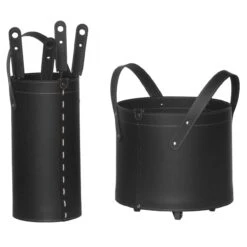 Tocad Designer Kaminbesteckset Und Holzkorb Schwarz