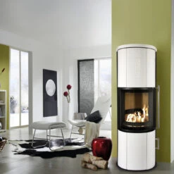 Besten Kamin Laden 21 Nexus Aqua 180° Panorama Wasser Kaminofen 7+4 KW Weiß Kacheln