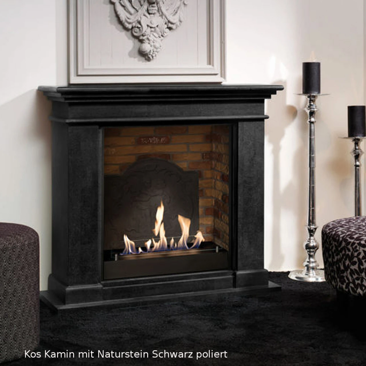 Kos Bioethanol Kamin Schwarz Naturstein Mit Steindekor Und Medaillon 4 Kos Bioethanol Kamin Schwarz Naturstein Mit Steindekor Und Medaillon – Bild 2
