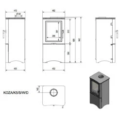Koza K5/S/W/D Kaminofen 7kW Schwarz Holzfach -Besten Kamin Laden koza k5 s w d masse web 1280x1280