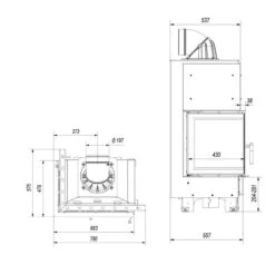 MBZ13 Warmluft Kamineinsatz 13kW Linksverglast -Besten Kamin Laden kratki mbz links masse1 1280x1280