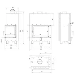 MBO15 Wassergeführter Rechtsverglaster Kamineinsatz 15kW -Besten Kamin Laden mbo pw 15 p bs w masse 1280x1280