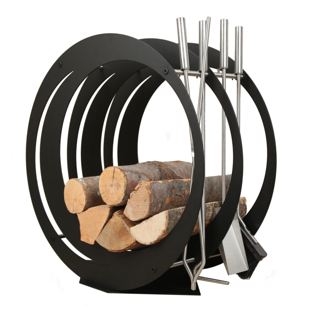 Designer Runde Holzablage Mit Kaminbesteck Schwarz 3 Designer Runde Holzablage Mit Kaminbesteck Schwarz