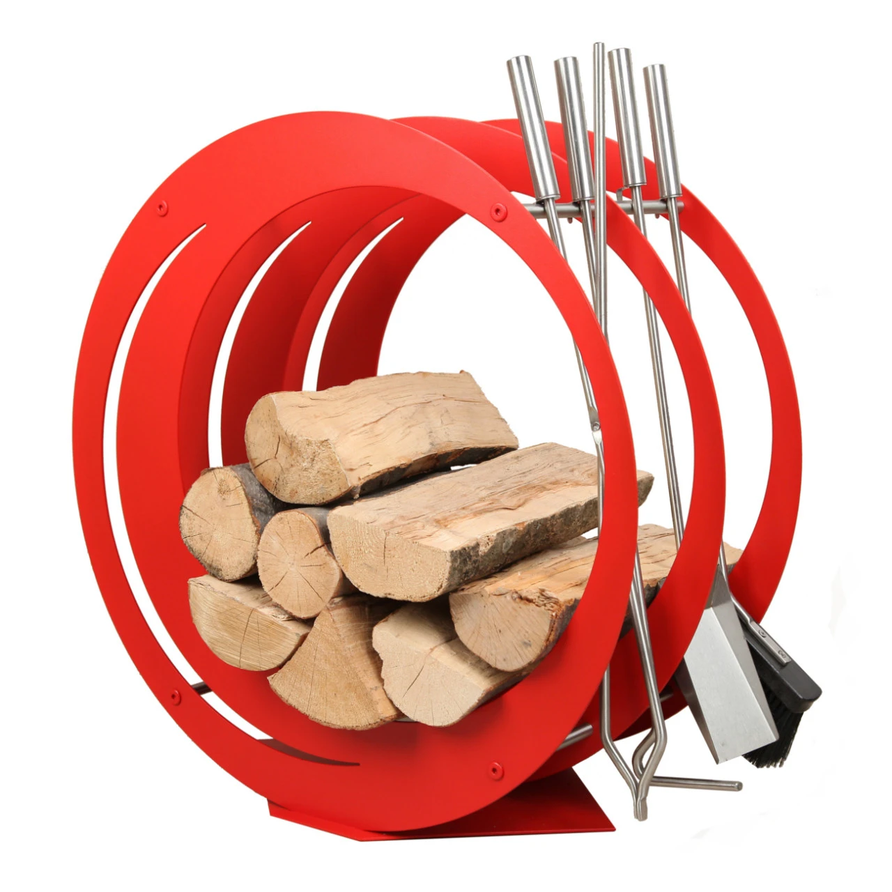 Designer Runde Holzablage Mit Kaminbesteck Rot 3 Designer Runde Holzablage Mit Kaminbesteck Rot