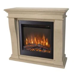 Besten Kamin Laden 13 Kreta Mini Levico Naturstein Weiß LED Kamin