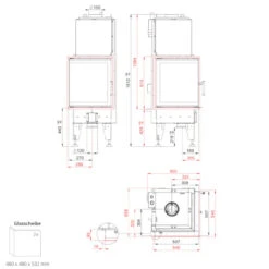 Aquatic WH450E Wasserführender Eck-Kamineinsatz 8kW -Besten Kamin Laden wasser kamineinsatz aquatic wh 450 E masse 1280x1280